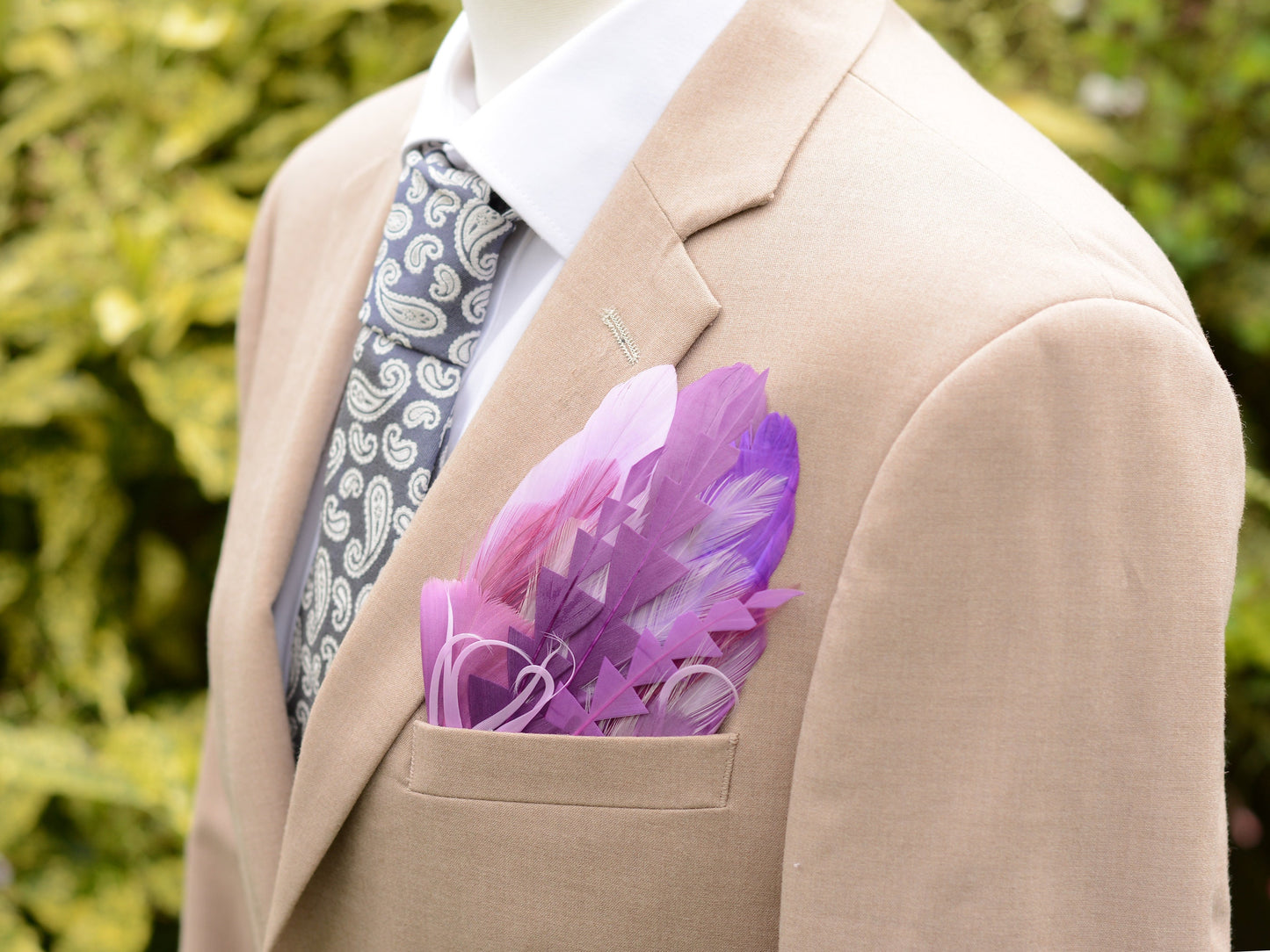 Shades of Purple Feather Pocket Square No.210 | Suit Accessory | Feather Neck Tie | Grooms Outfit | Groomsmen Gift | Wedding