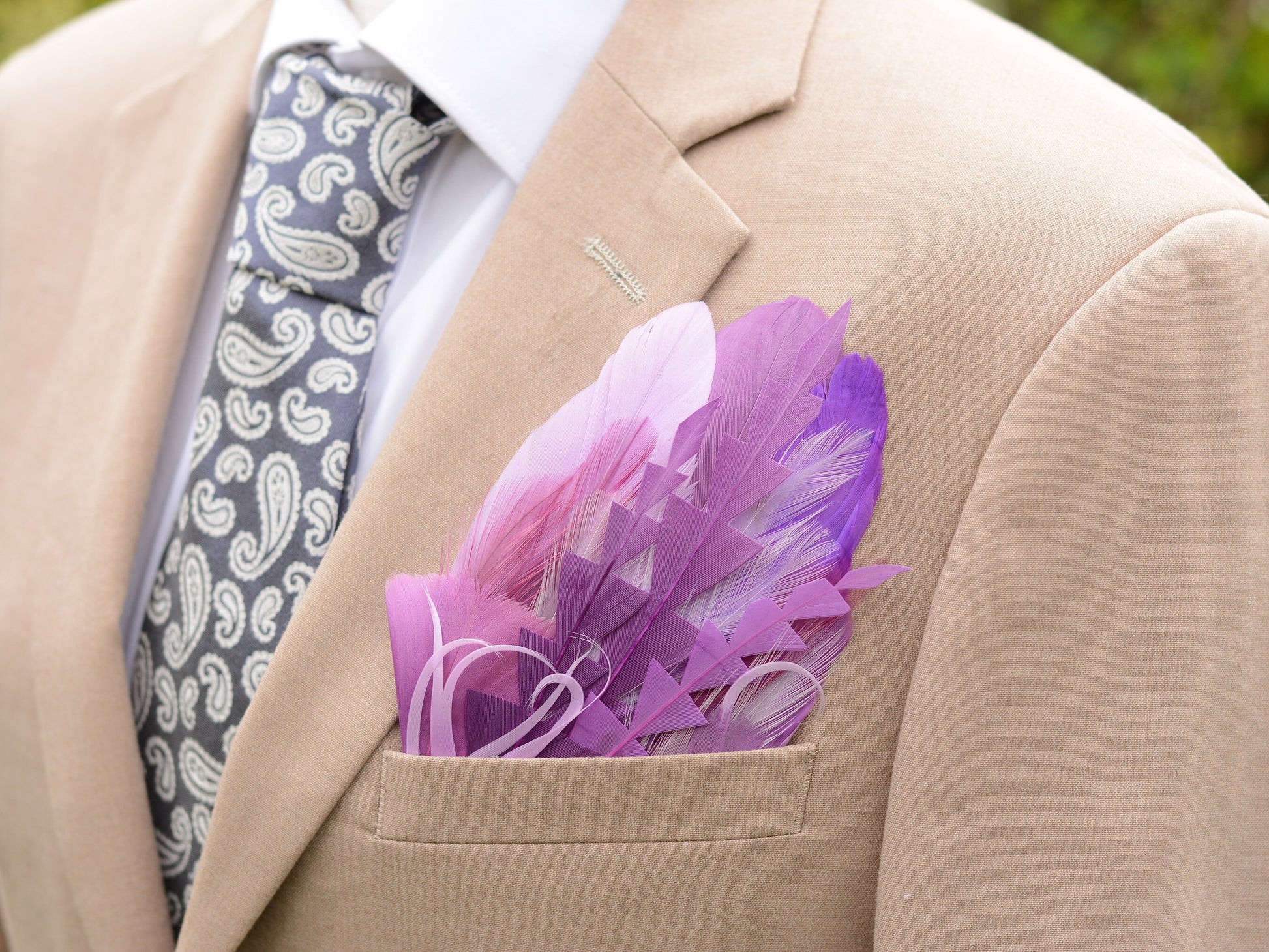 Shades of Purple Feather Pocket Square No.210 | Suit Accessory | Feather Neck Tie | Grooms Outfit | Groomsmen Gift | Wedding