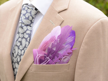 Shades of Purple Feather Pocket Square No.210 | Suit Accessory | Feather Neck Tie | Grooms Outfit | Groomsmen Gift | Wedding