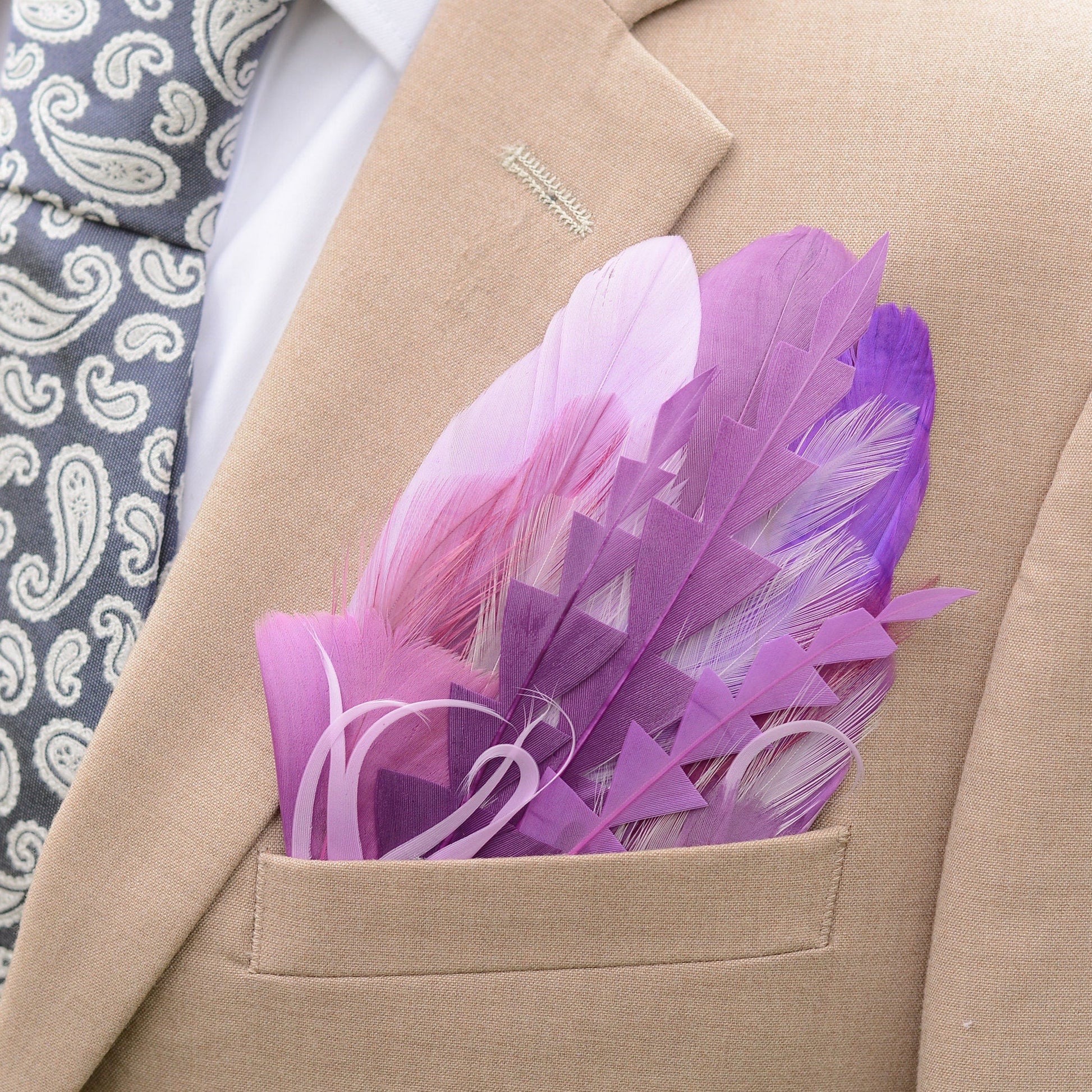 Shades of Purple Feather Pocket Square No.210 | Suit Accessory | Feather Neck Tie | Grooms Outfit | Groomsmen Gift | Wedding