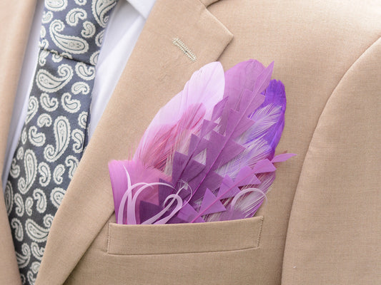 Shades of Purple Feather Pocket Square No.210 | Suit Accessory | Feather Neck Tie | Grooms Outfit | Groomsmen Gift | Wedding