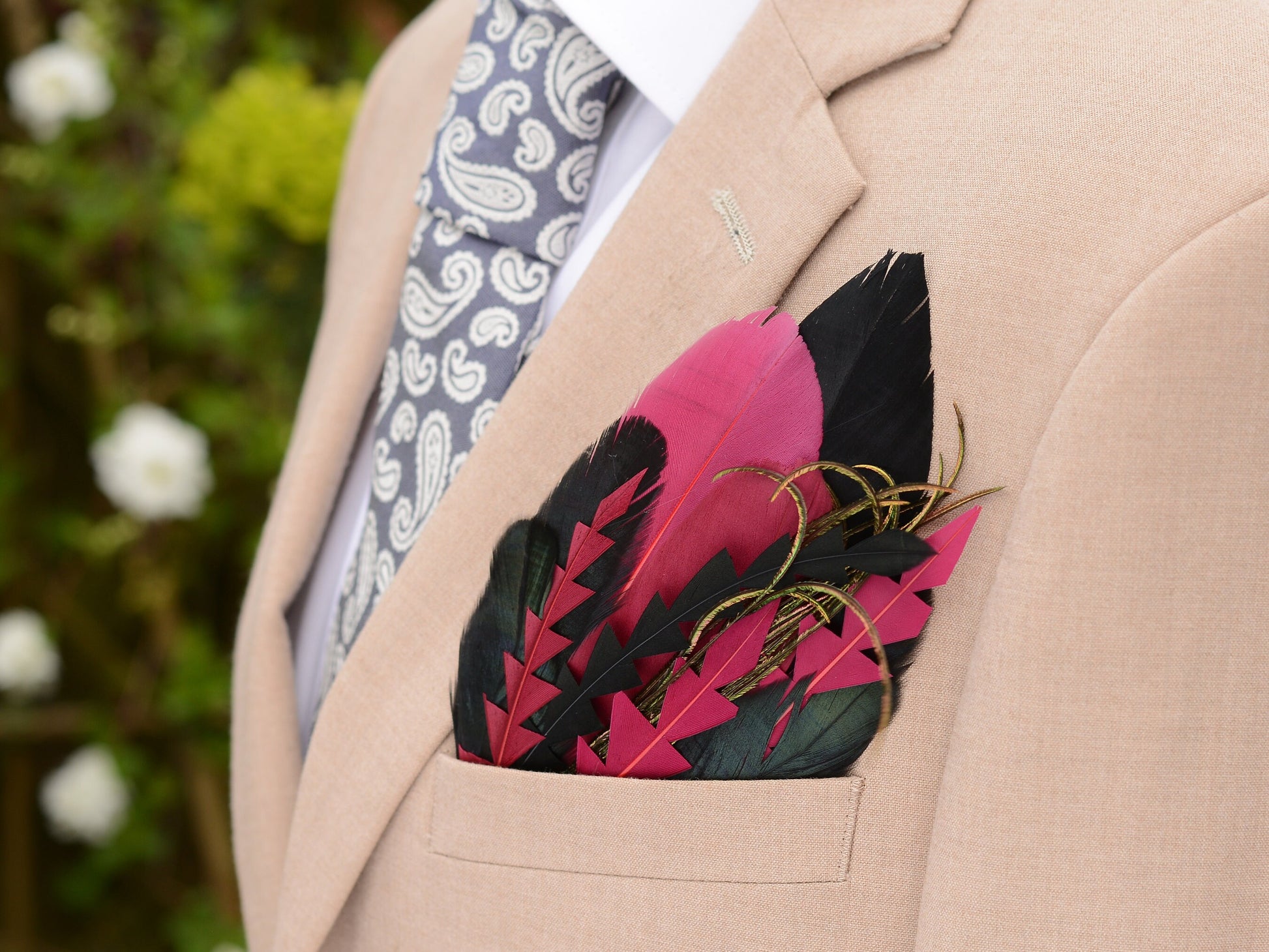 Burgundy and Black Feather Pocket Square No.218 Suit Accessory