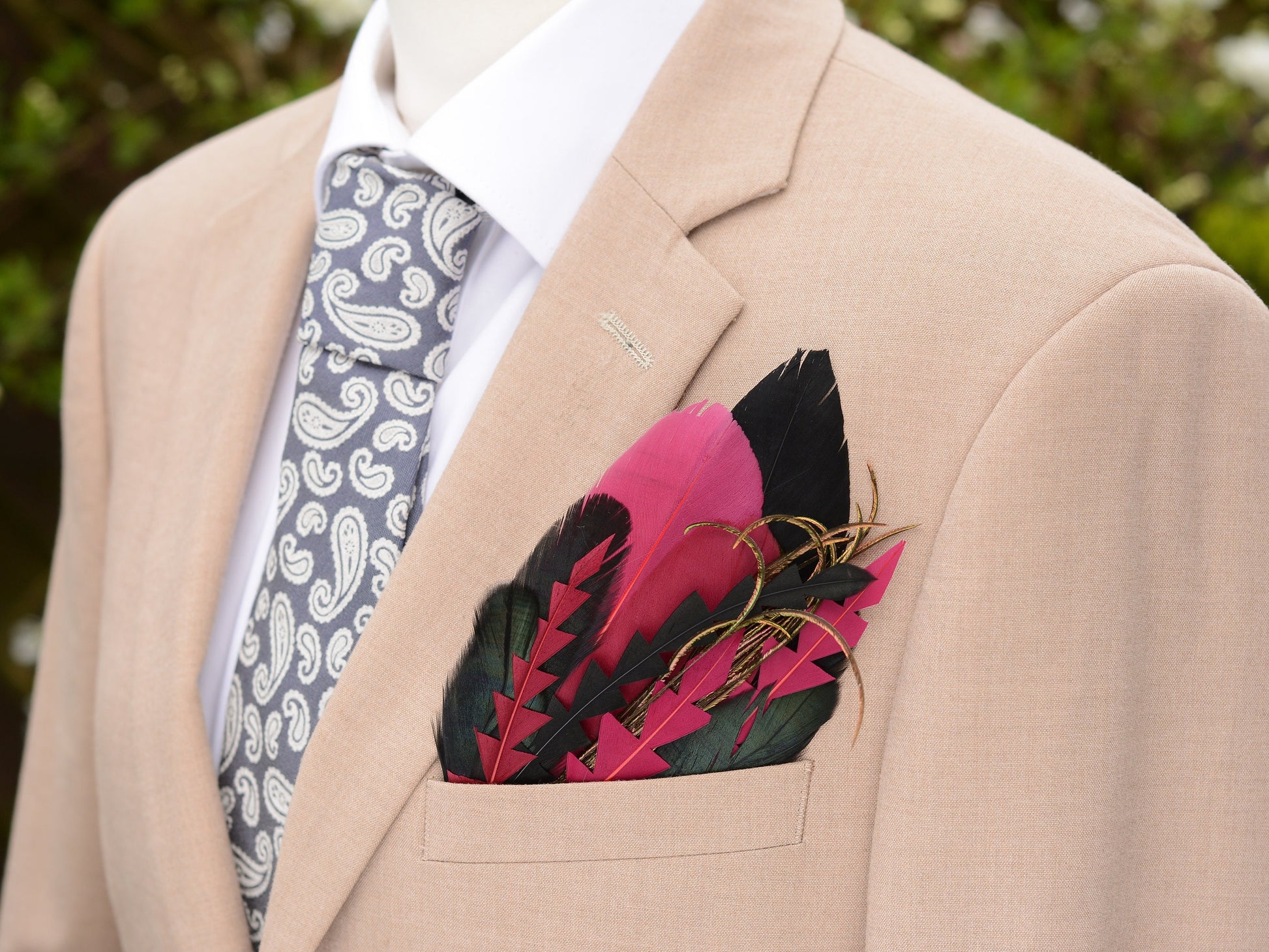Burgundy and Black Feather Pocket Square No.218 Suit Accessory