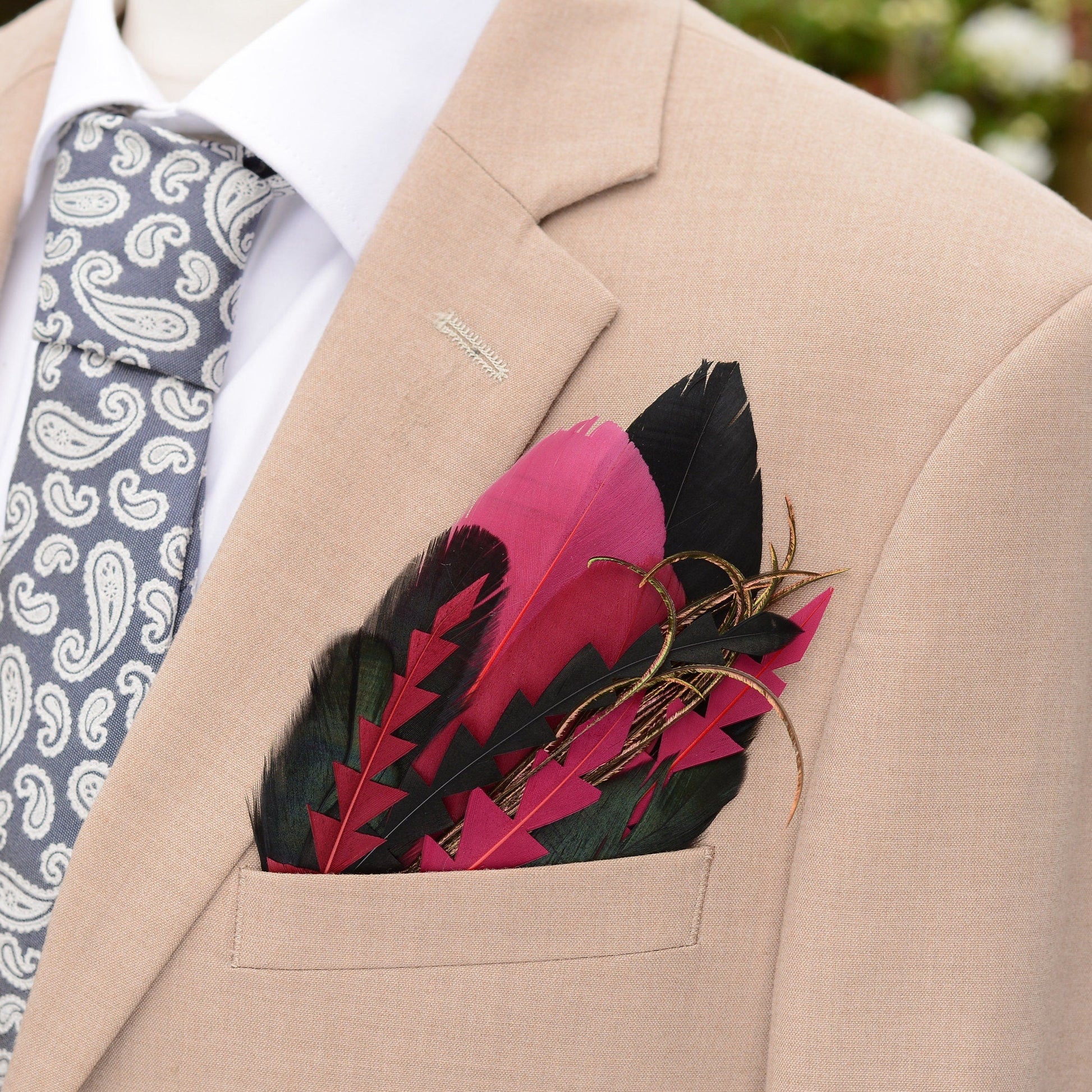 Burgundy and Black Feather Pocket Square No.218 Suit Accessory