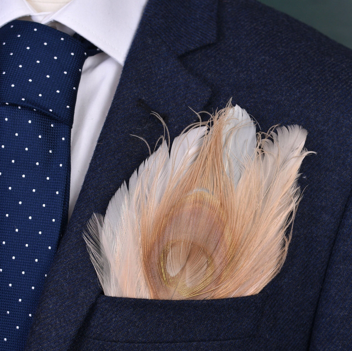 Ivory and Blush Pink Peacock Feather Pocket Square No.149 | Suit Accessory | Feather Neck Tie | Grooms Outfit | Groomsmen Gift | Wedding