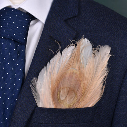 Ivory and Blush Pink Peacock Feather Pocket Square No.149 | Suit Accessory | Feather Neck Tie | Grooms Outfit | Groomsmen Gift | Wedding