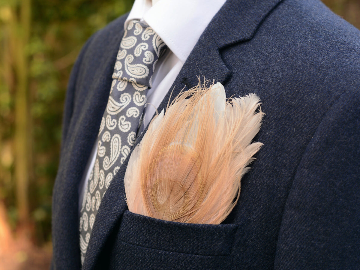 Ivory and Blush Pink Peacock Feather Pocket Square No.149 | Suit Accessory | Feather Neck Tie | Grooms Outfit | Groomsmen Gift | Wedding
