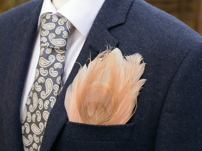 Ivory and Blush Pink Peacock Feather Pocket Square No.149 | Suit Accessory | Feather Neck Tie | Grooms Outfit | Groomsmen Gift | Wedding