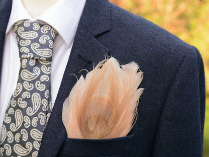 Ivory and Blush Pink Peacock Feather Pocket Square No.149 | Suit Accessory | Feather Neck Tie | Grooms Outfit | Groomsmen Gift | Wedding