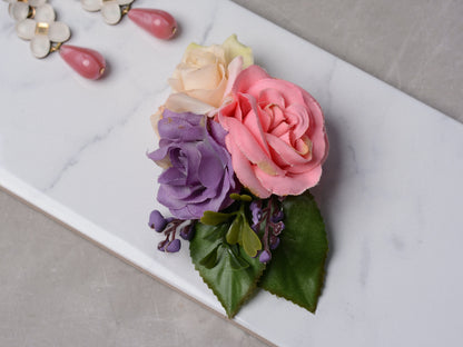 Pink and Purple Flower Hair Clip | Bridesmaids Hair Clip | Floral Headpiece | Bridal Hair Clip | Flower Bun Clip | Pink Hair Clip