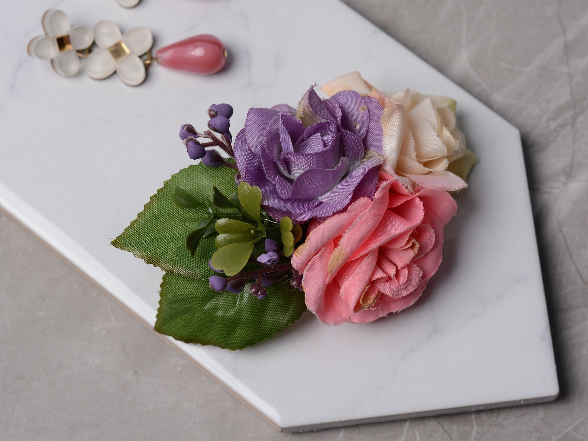 Pink and Purple Flower Hair Clip | Bridesmaids Hair Clip | Floral Headpiece | Bridal Hair Clip | Flower Bun Clip | Pink Hair Clip