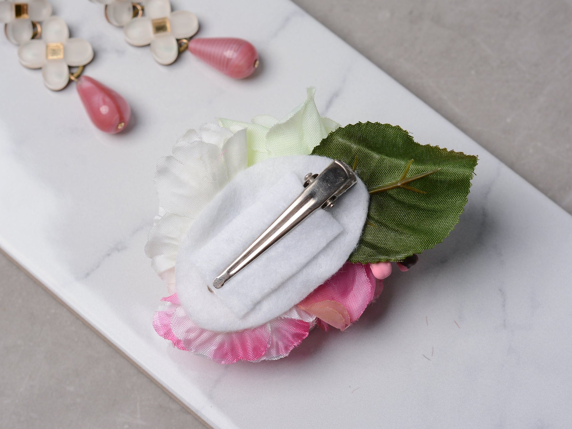 Flower Hair Clip in Pink, Peach and Ivory, Bridesmaids Hair Clip