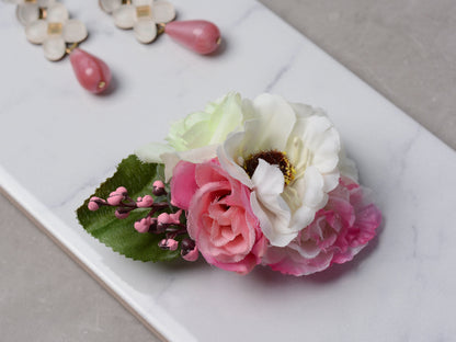Flower Hair Clip in Pink, Peach and Ivory, Bridesmaids Hair Clip