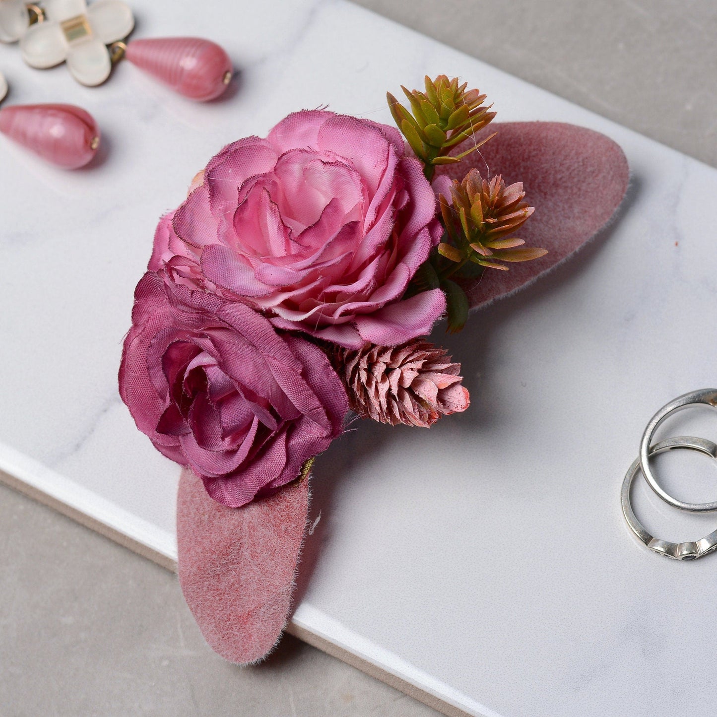 Flower Hair Clip in Pink and Plum | Bridesmaids Hair Clip | Floral Headpiece | Bridal Hair Clip | Flower Bun Clip |