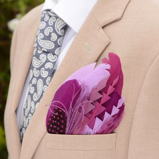 Plum Purple Feather Pocket Square No.229 | Suit Accessory | Feather Neck Tie | Grooms Outfit | Groomsmen Gift | Wedding