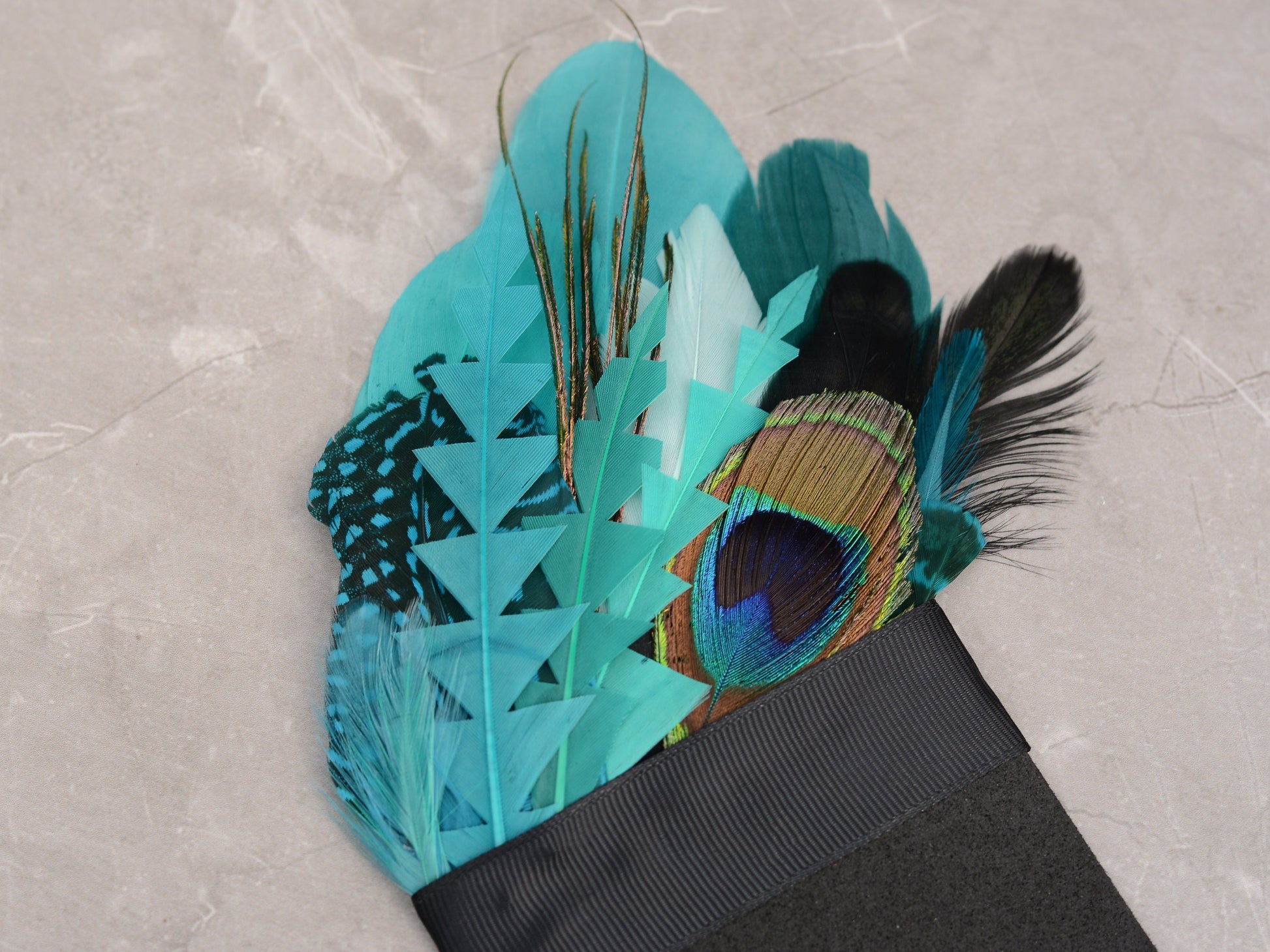 Shades of Teal and Turquoise Peacock Eye Feather Pocket Square No.223 | Suit Accessory