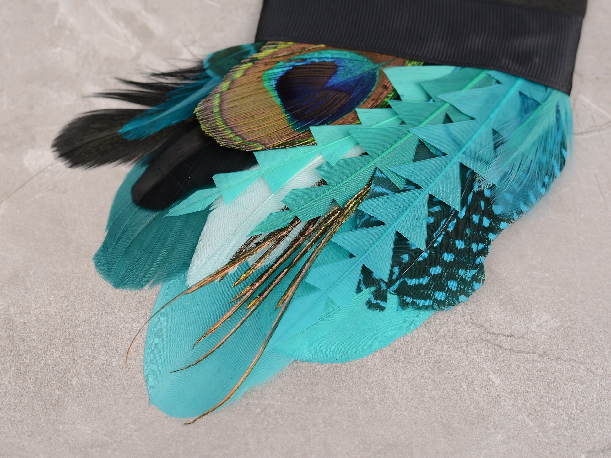 Shades of Teal and Turquoise Peacock Eye Feather Pocket Square No.223 | Suit Accessory