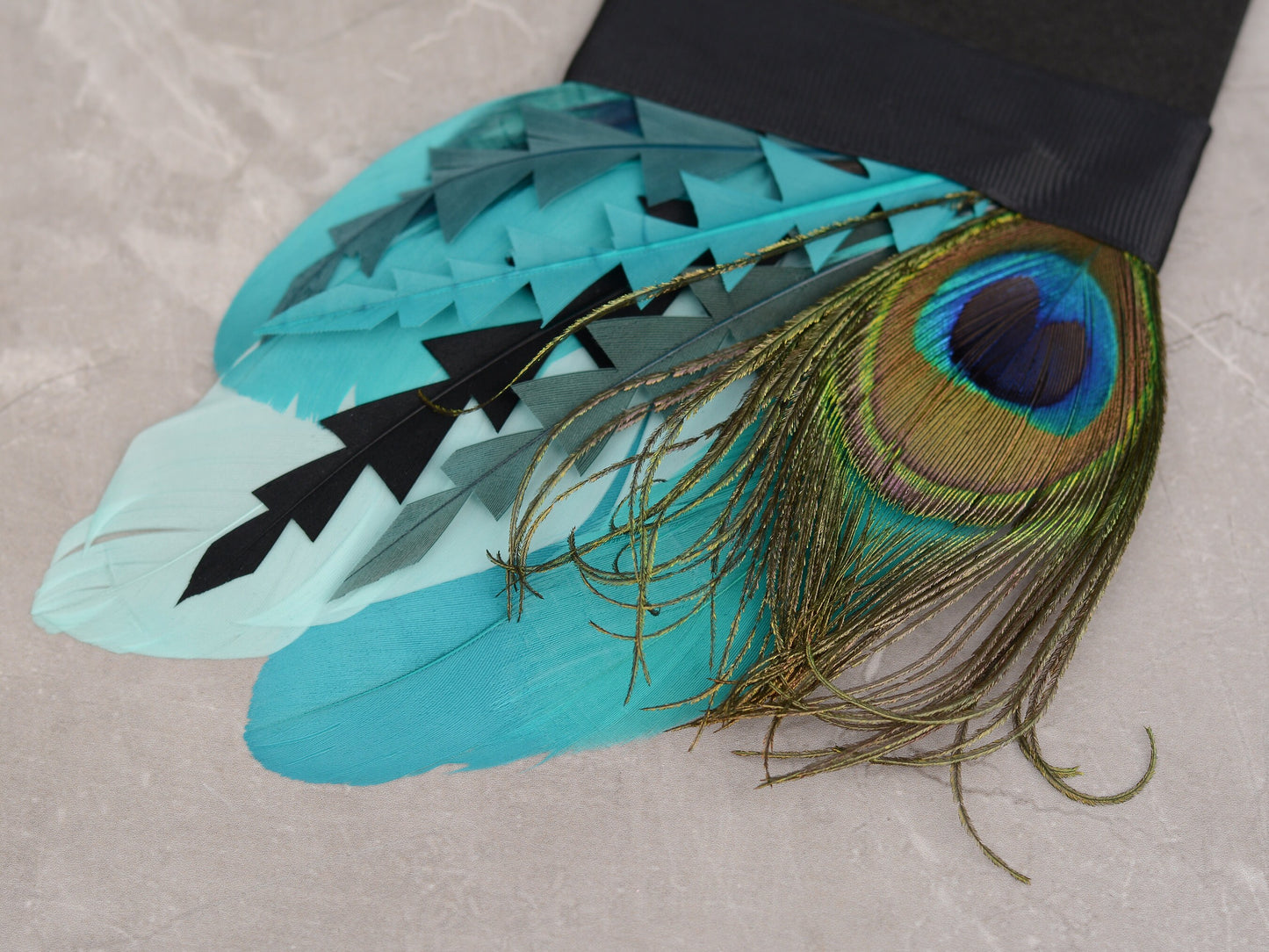 Teal, Green and Black Peacock Feather Pocket Square No.228 | Suit Accessory