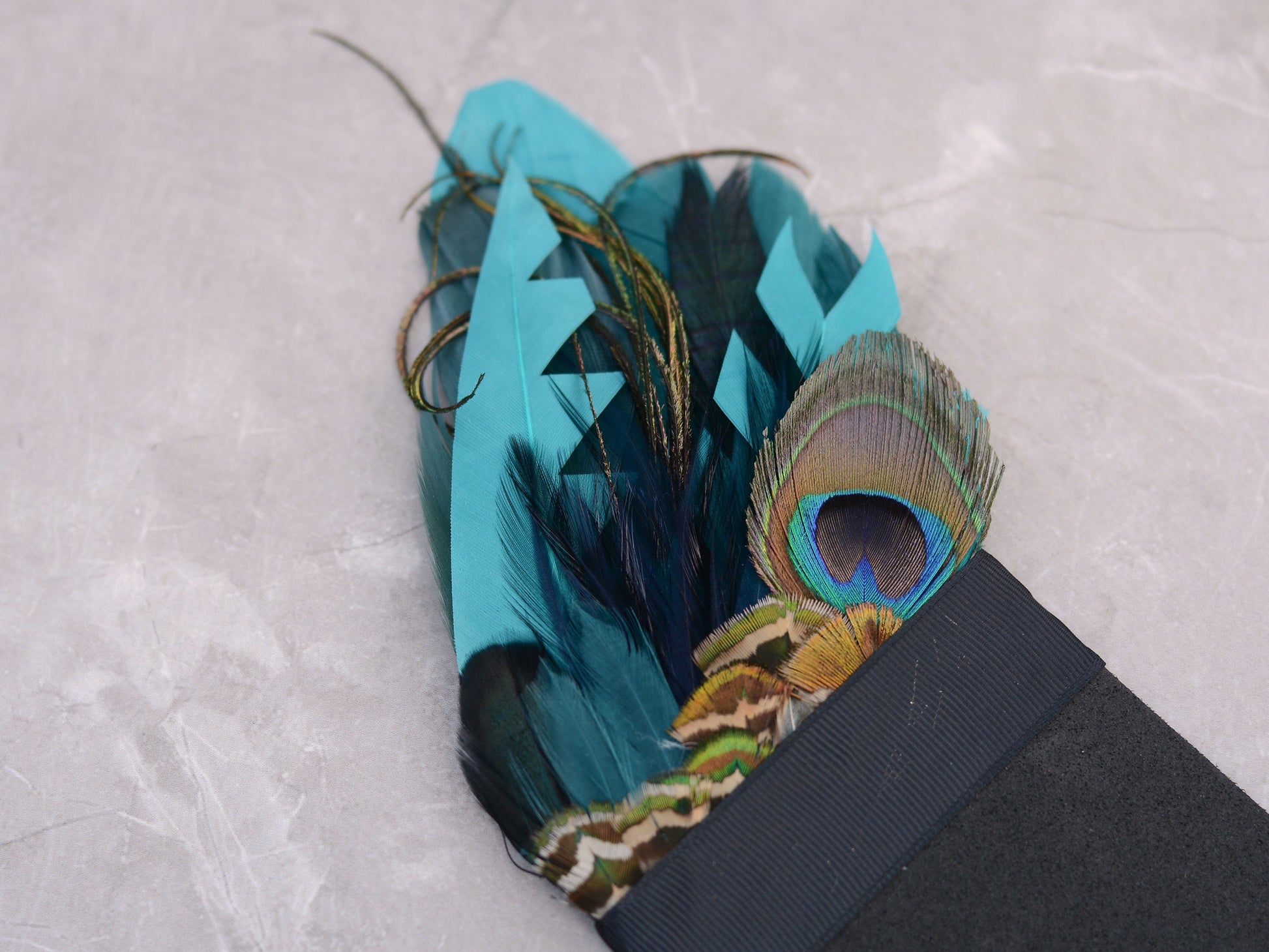 Shades of Teal and Turquoise Peacock Eye Feather Pocket Square No.251 | Suit Accessory