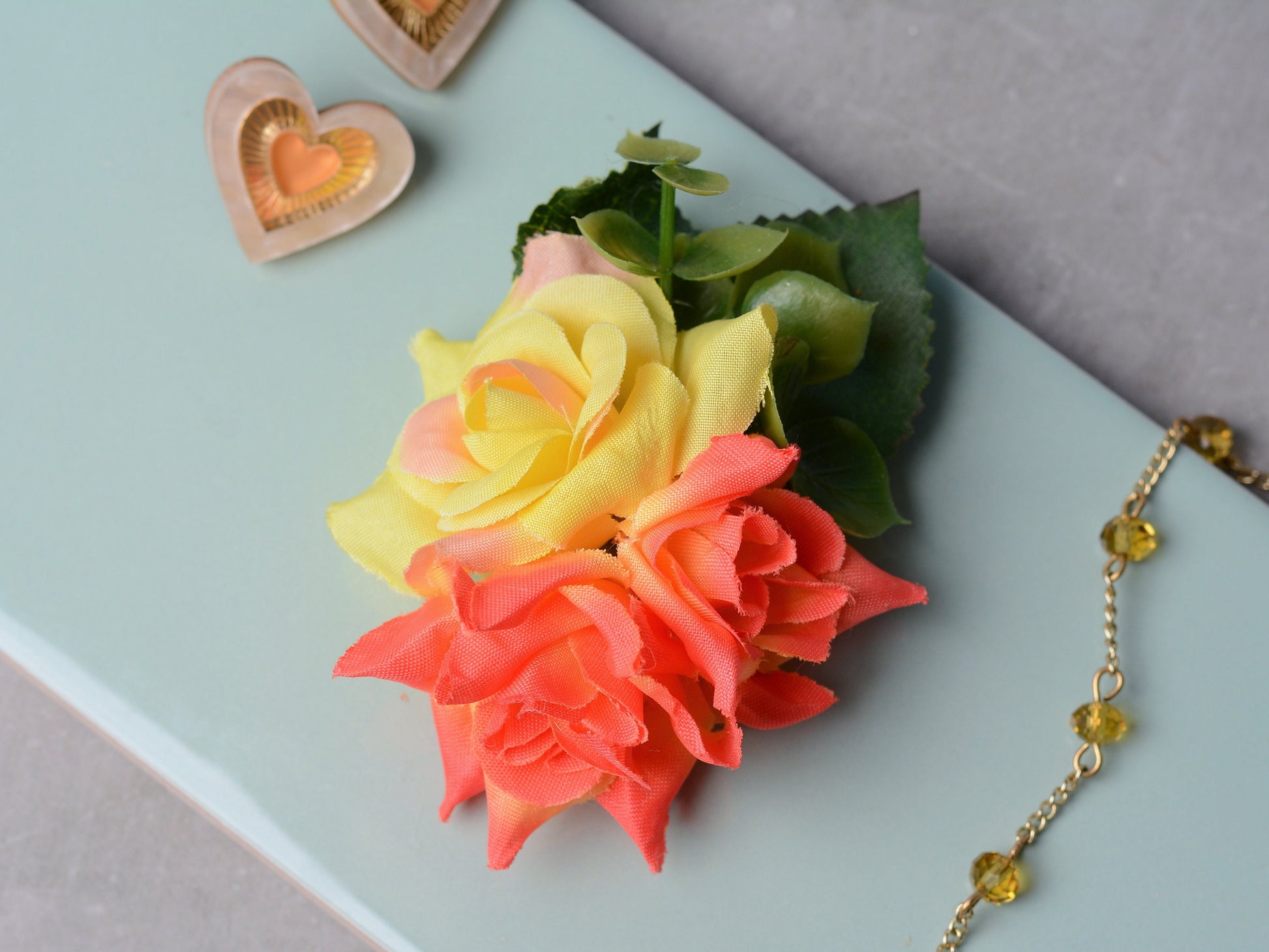 Flower Hair Clip in Yellow and Orange Roses | Tropical Hair Clip | Bridesmaids Clip | Bridal Hair Clip | Flower Bun Clip