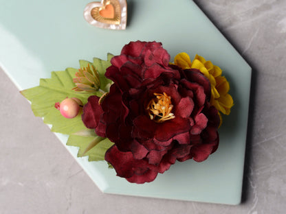 Burgundy Peony Flower Hair Clip | Silk Flower Hair Clip | Bridal Hair Clip | Bridesmaids Hair Clip | Autumn | Fall
