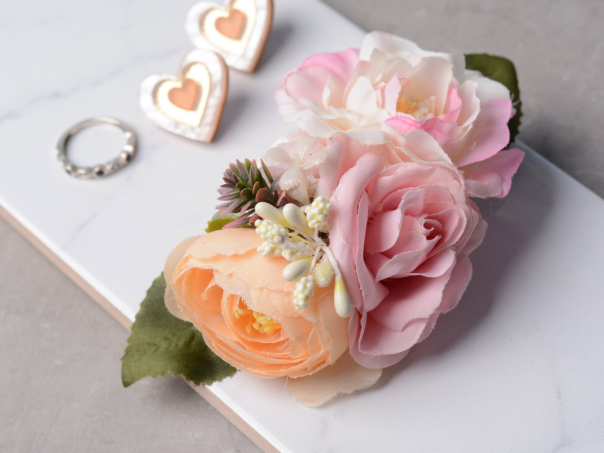Peony Hair Clip in Pink and Peach | Silk Flower Hair Clip | Bridal Hair Clip | Bridesmaids Hair Clip | Floral Headpiece | Flower Girl