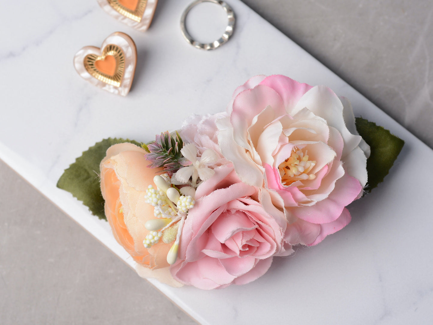 Peony Hair Clip in Pink and Peach | Silk Flower Hair Clip | Bridal Hair Clip | Bridesmaids Hair Clip | Floral Headpiece | Flower Girl