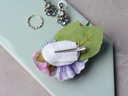 Flower Hair Clip in Violet Blue and Purple | Silk Flower Hair Clip | Bridal Hair Clip | Bridesmaids Hair Clip | Flower Girl