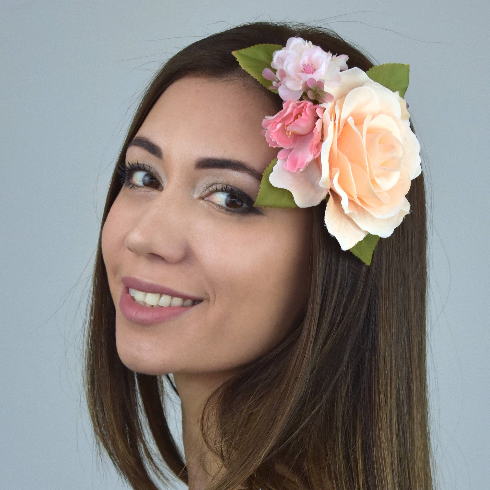 Peach and Pink Rose Hair Clip | Bridal Headpiece | Floral Headpiece | Bridal Hair Clip | Flower Headpiece | Flower Hair Clip