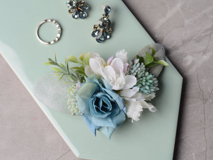 Navy Blue and White Flower Hair Clip | Bridal Hair Clip | Bridesmaids Hair Clip | Flower Girl Hair Clip | Flower Bun Clip