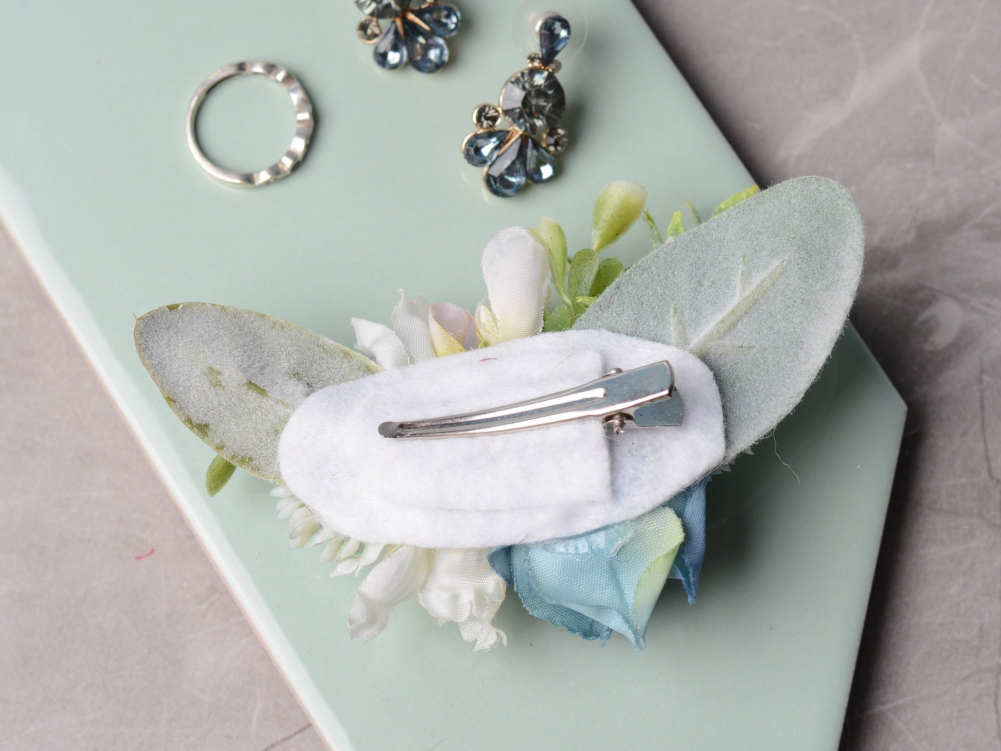 Navy Blue and White Flower Hair Clip | Bridal Hair Clip | Bridesmaids Hair Clip | Flower Girl Hair Clip | Flower Bun Clip