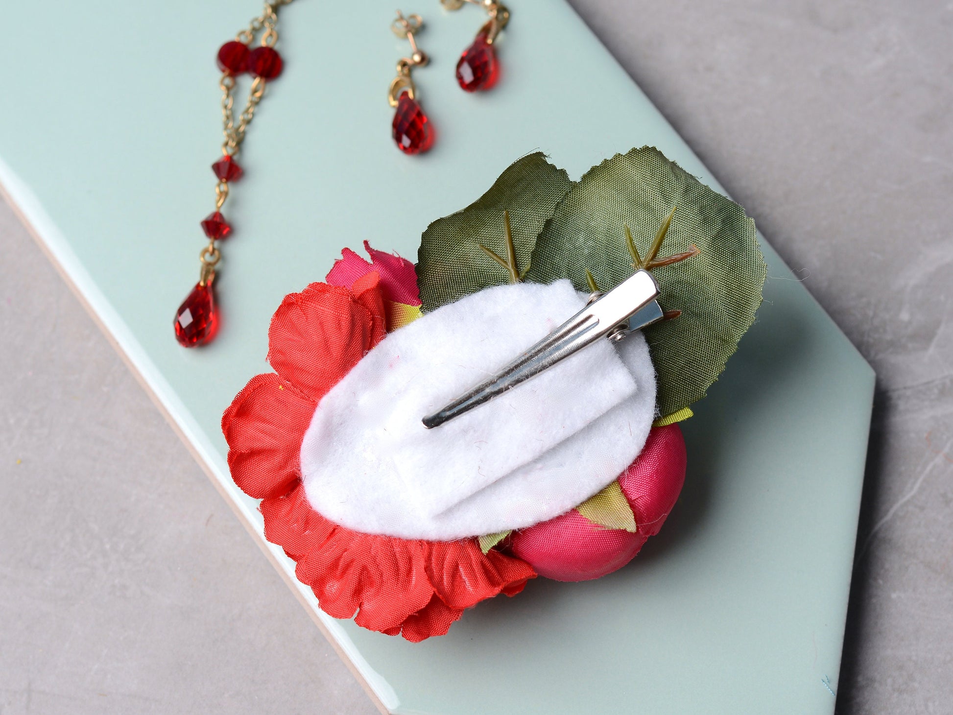 Red and Gold Ranunculus Hair Clip | Silk Flower Hair Clip | Bridal Hair Clip | Bridesmaids Hair Clip | Floral Headpiece