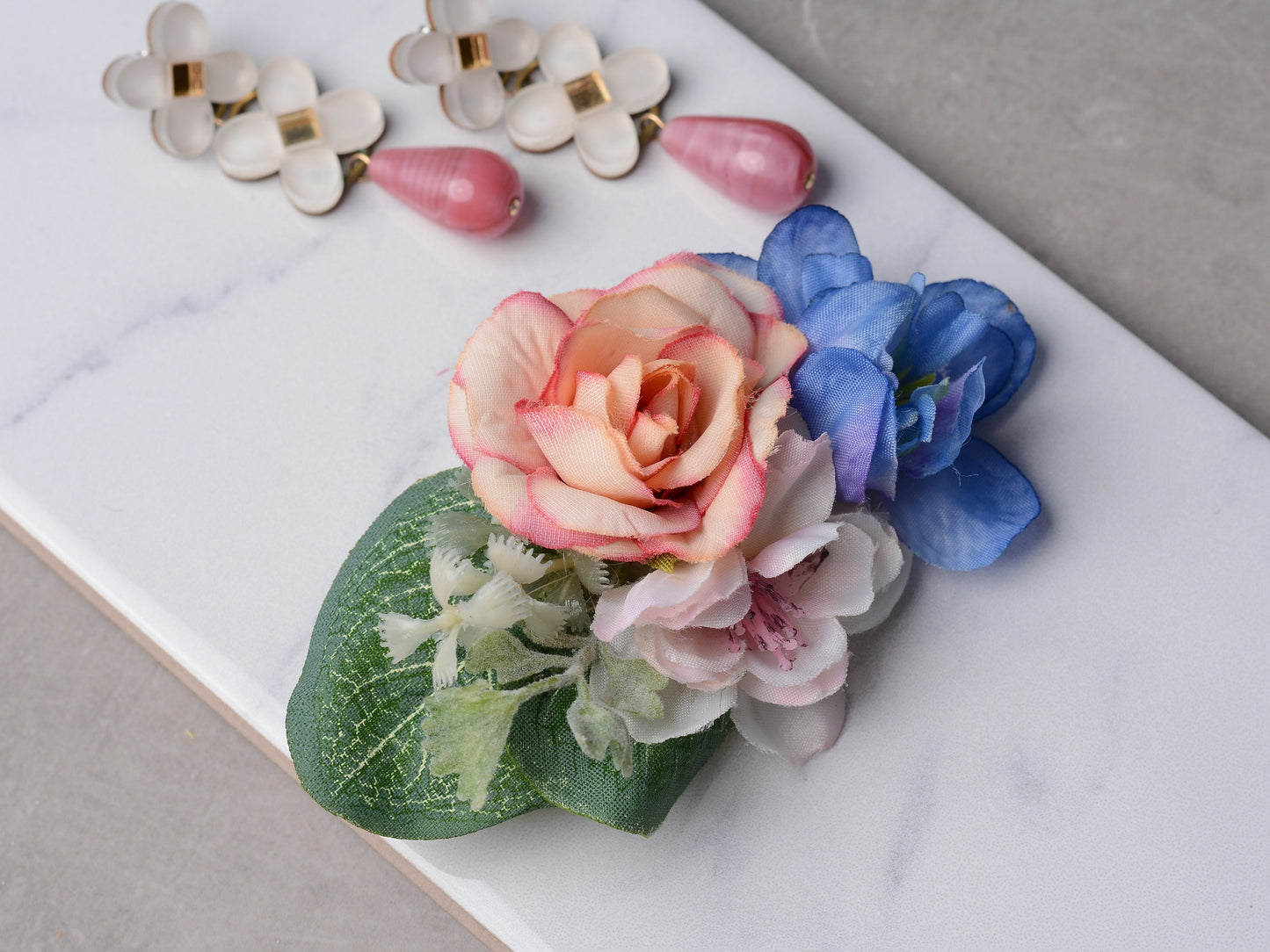 Blue and Pink Flower Hair Clip with Eucalyptus | Silk Flower Hair Clip | Bridal Hair Clip | Bridesmaids Hair Clip | Flower Girl Hair Clip