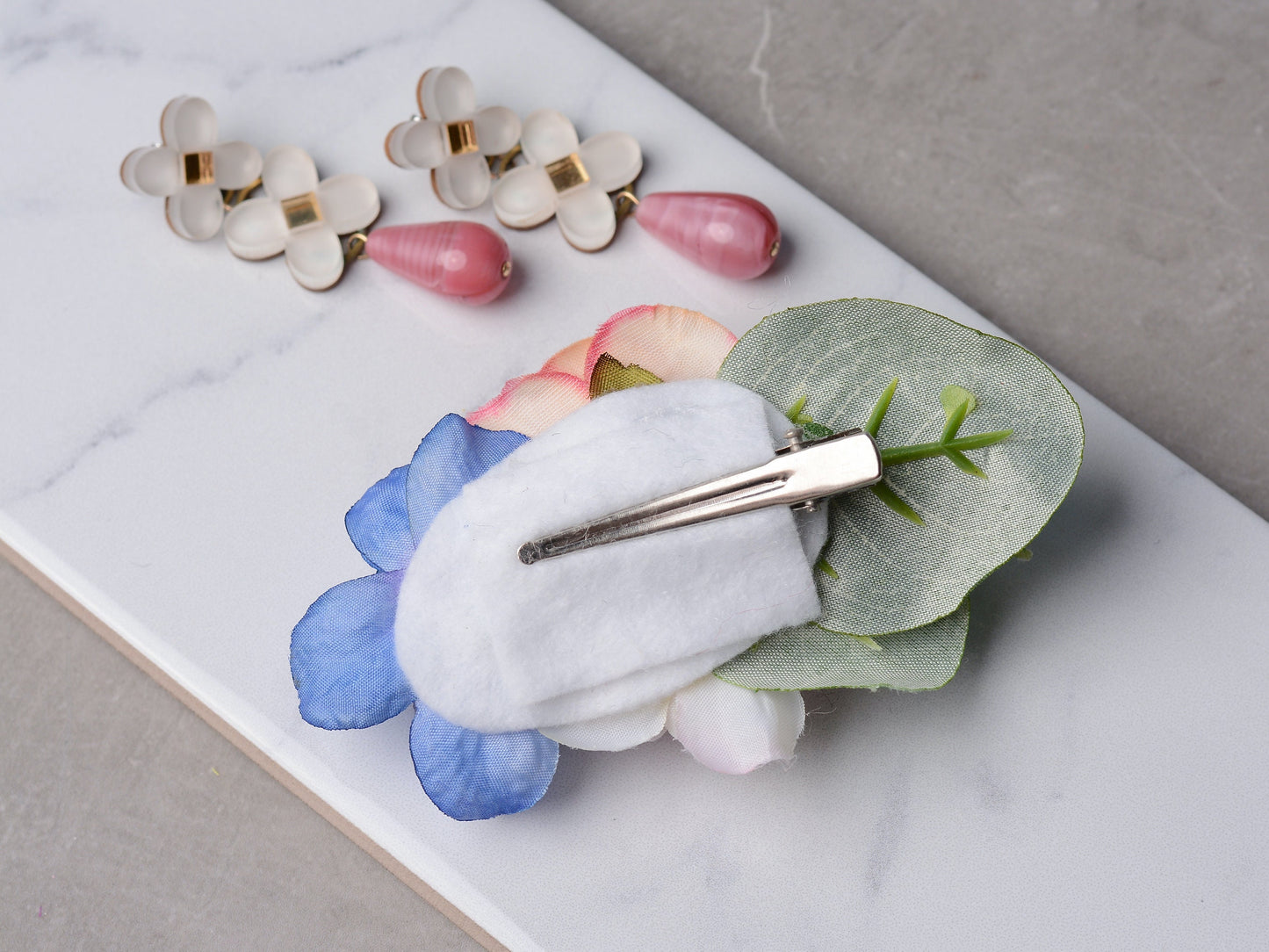 Blue and Pink Flower Hair Clip with Eucalyptus | Silk Flower Hair Clip | Bridal Hair Clip | Bridesmaids Hair Clip | Flower Girl Hair Clip