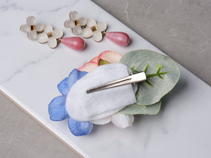 Blue and Pink Flower Hair Clip with Eucalyptus | Silk Flower Hair Clip | Bridal Hair Clip | Bridesmaids Hair Clip | Flower Girl Hair Clip