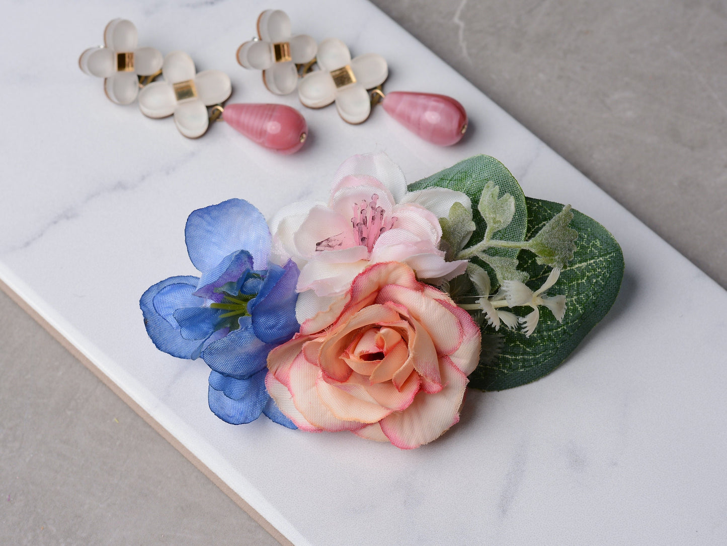 Blue and Pink Flower Hair Clip with Eucalyptus | Silk Flower Hair Clip | Bridal Hair Clip | Bridesmaids Hair Clip | Flower Girl Hair Clip