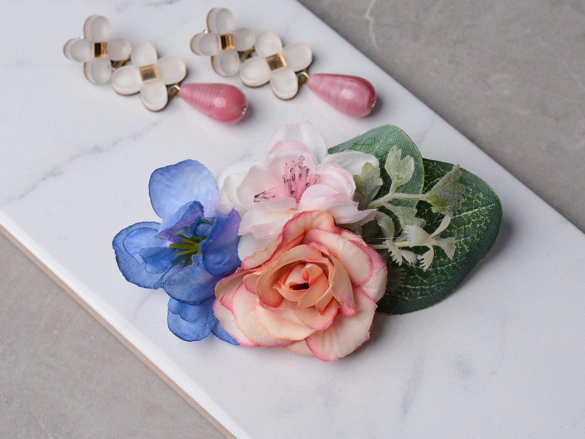 Blue and Pink Flower Hair Clip with Eucalyptus | Silk Flower Hair Clip | Bridal Hair Clip | Bridesmaids Hair Clip | Flower Girl Hair Clip