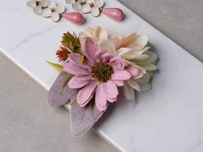 Daisy Flower Hair Clip in Pink and Ivory | Silk Flower Hair Clip | Bridal Hair Clip | Bridesmaids Hair Clip | Floral Headpiece | Flower Girl