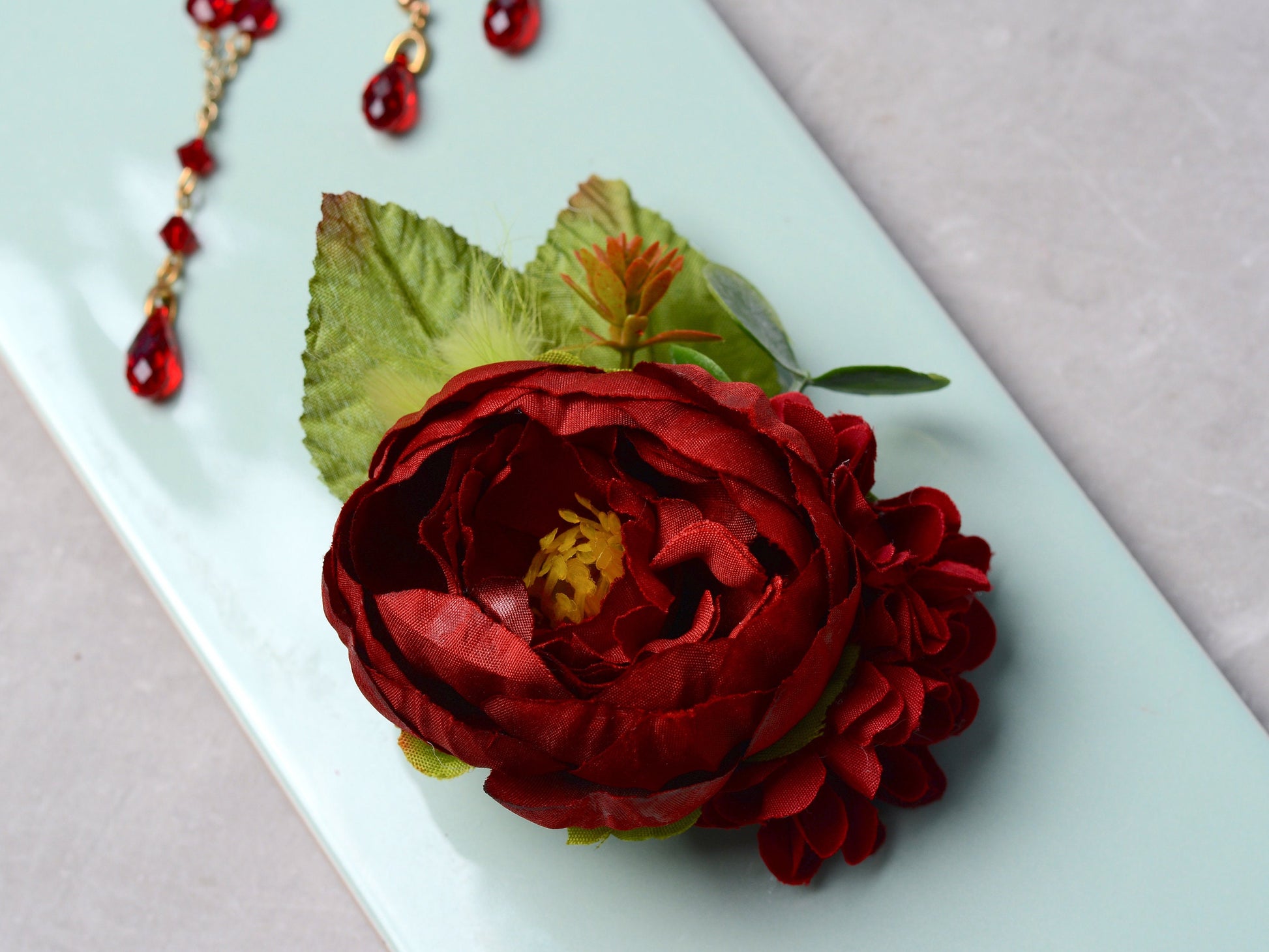 Deep Red Peony Hair Clip | Silk Flower Hair Clip | Bridal Hair Clip | Bridesmaids Hair Clip | Floral Headpiece