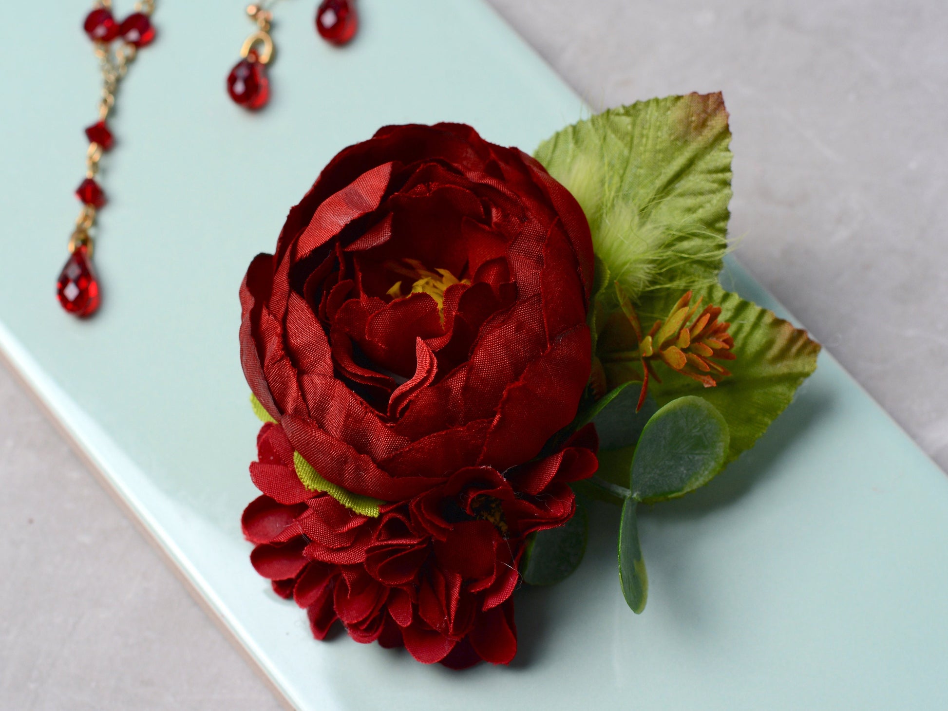 Deep Red Peony Hair Clip | Silk Flower Hair Clip | Bridal Hair Clip | Bridesmaids Hair Clip | Floral Headpiece
