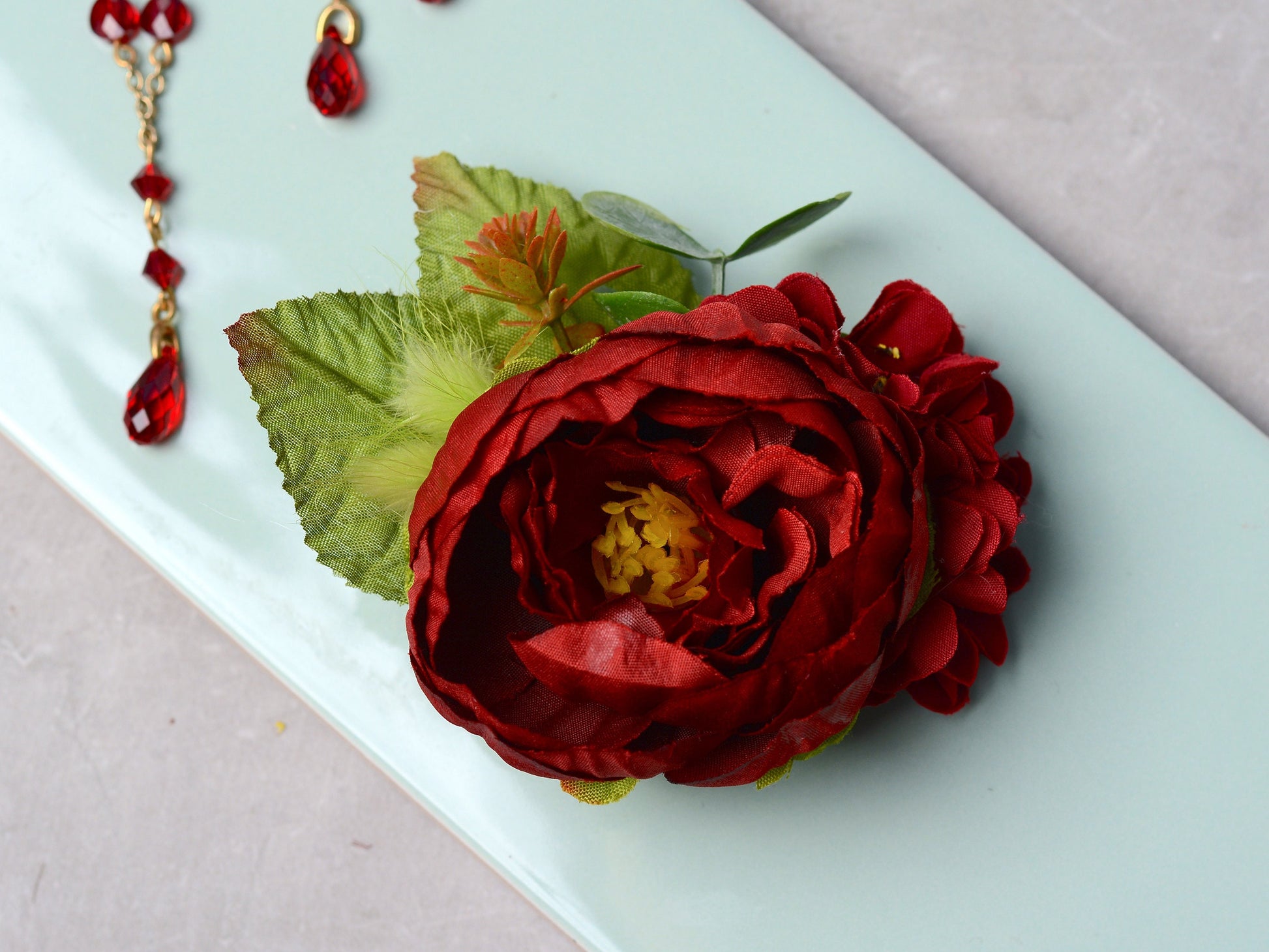 Deep Red Peony Hair Clip | Silk Flower Hair Clip | Bridal Hair Clip | Bridesmaids Hair Clip | Floral Headpiece