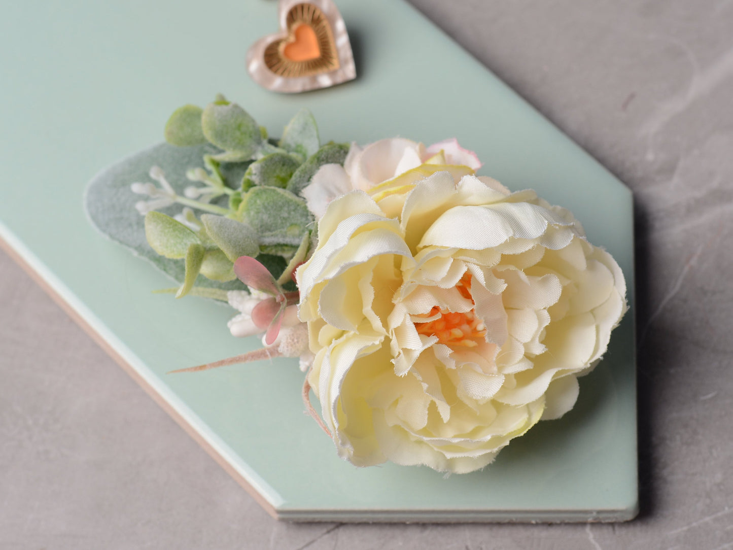 Ivory Peony Flower Hair Clip with Eucalyptus | Bridesmaids Hair Clip | Bridal Hair Clip | Flower Bun Clip | Pink Hair Clip