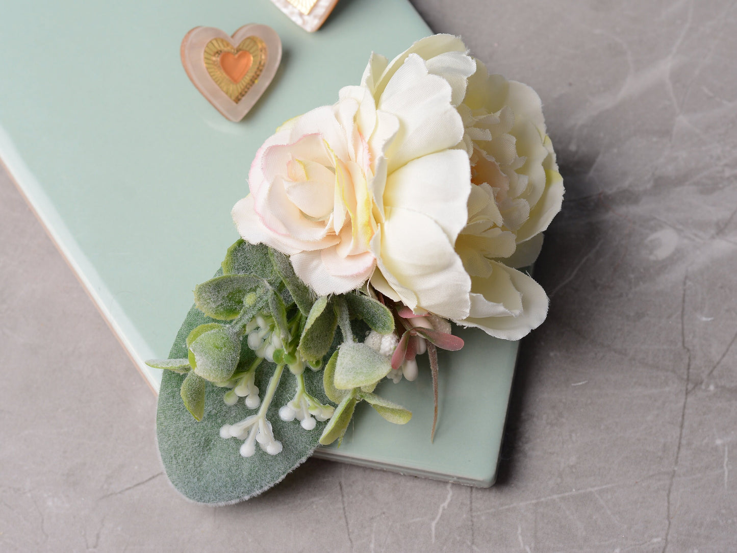 Ivory Peony Flower Hair Clip with Eucalyptus | Bridesmaids Hair Clip | Bridal Hair Clip | Flower Bun Clip | Pink Hair Clip