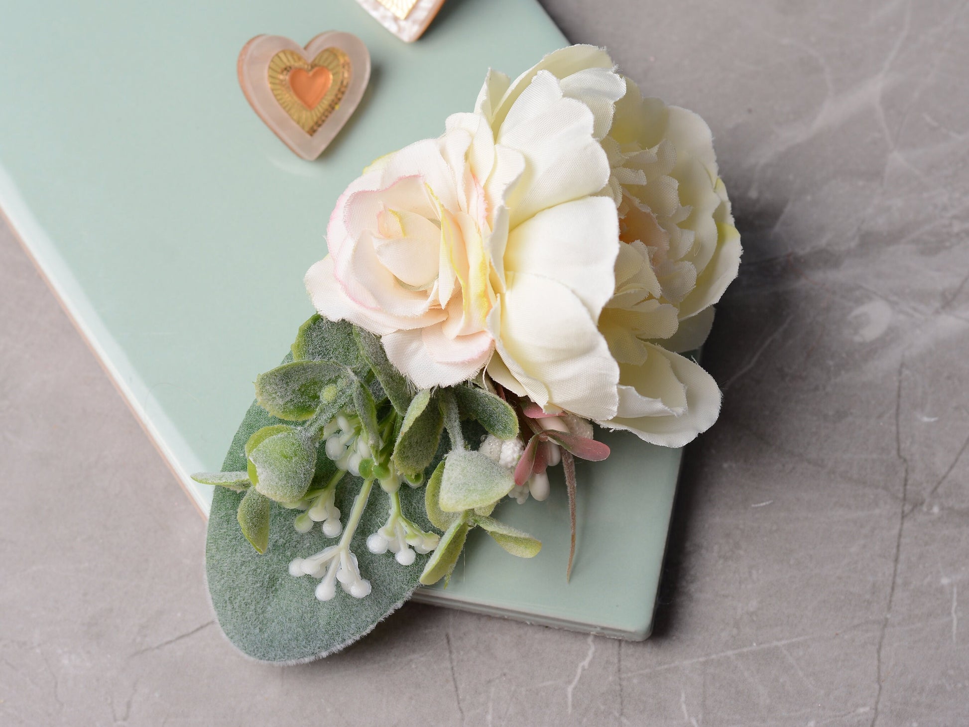 Ivory Peony Flower Hair Clip with Eucalyptus | Bridesmaids Hair Clip | Bridal Hair Clip | Flower Bun Clip | Pink Hair Clip
