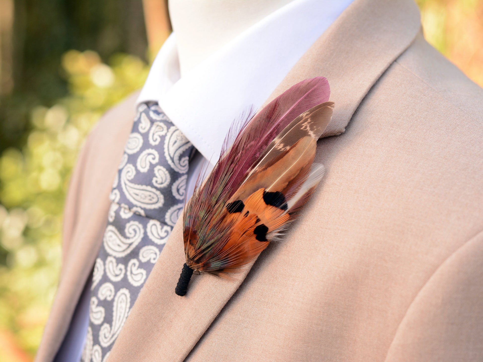 Plum Purple and Copper Pheasant Feather Pin / Hat Pin | Pheasant Feather Boutonniere | Feather Brooch