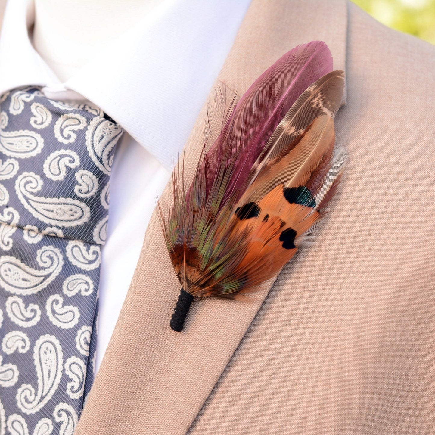 Plum Purple and Copper Pheasant Feather Pin / Hat Pin | Pheasant Feather Boutonniere | Feather Brooch