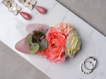 Flower Hair Clip in Coral Pink and Blush, Bridesmaids Flower Hair Piece