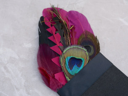 Burgundy, Black and Peacock Feather Pocket Square No.245 Suit Accessory