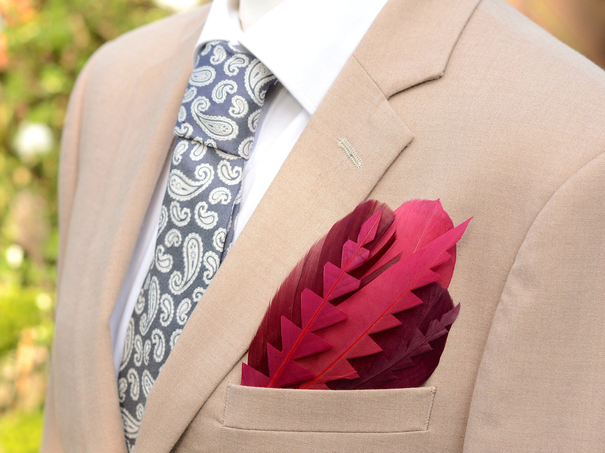 Burgundy, Crimson and Plum Feather Pocket Square No.240 Suit Accessory
