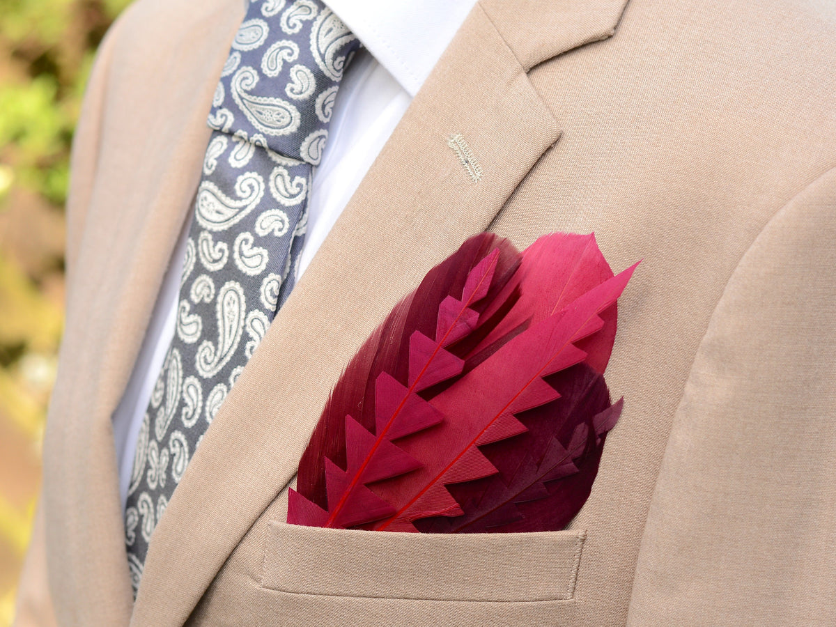 Burgundy, Crimson and Plum Feather Pocket Square No.240 Suit Accessory